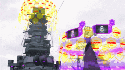 a computer generated image of a tower with purple and yellow circles that say " looked " on them