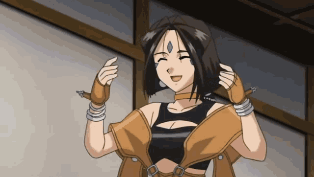 a cartoon character with a diamond on her forehead is laughing