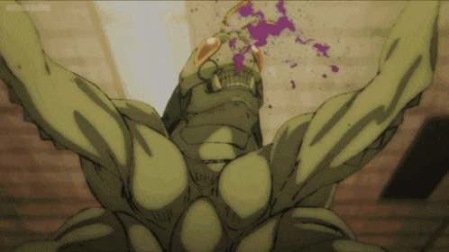 a cartoon drawing of a monster with purple blood coming out of it