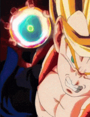 a close up of a person 's face with a glowing object in the background .