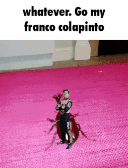 a picture of a man standing next to a bug with the caption " whatever go my franco colapinto "