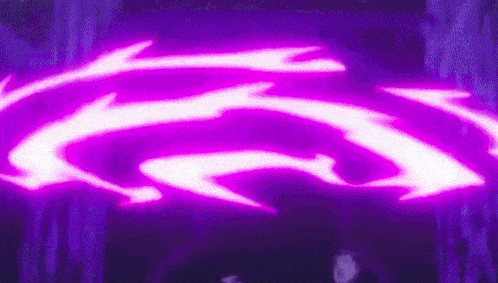 it looks like a purple lightning bolt coming out of a hole in the ground .