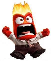 anger from inside out is a cartoon character with a flaming head and mouth .