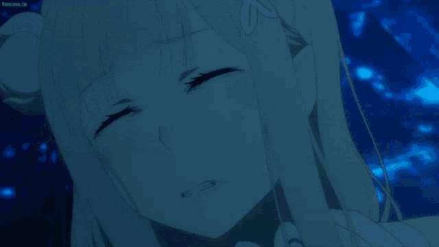 a close up of a girl 's face with a blue background that says tsubime.tv
