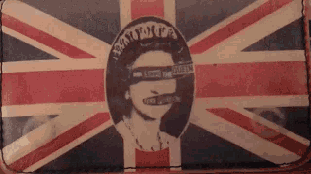 a british flag with a portrait of queen elizabeth ii on it