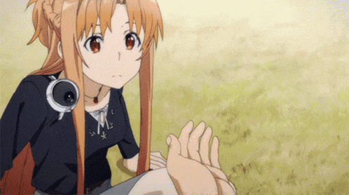 a girl with long hair is holding someone 's hand