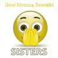 a smiley face with a heart in its mouth and the words `` good morning beautiful sisters '' on it .