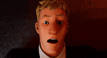 a cartoon man in a suit and tie is looking at the camera with a surprised look on his face .