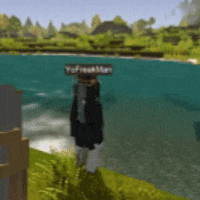 a blurred image of a person in a video game with a sign that says " yofreakman " on it