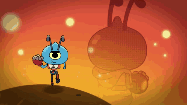 a cartoon drawing of an ant with one eye