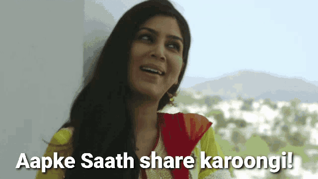 a picture of a woman with the words aapke saath share karoongi