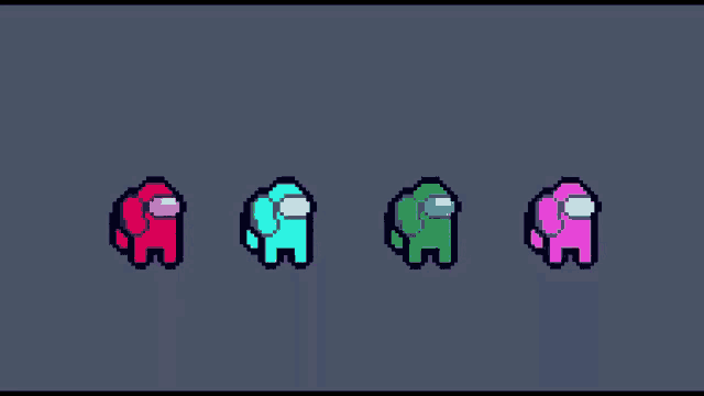 a pixel art of among us characters in different colors on a gray background .