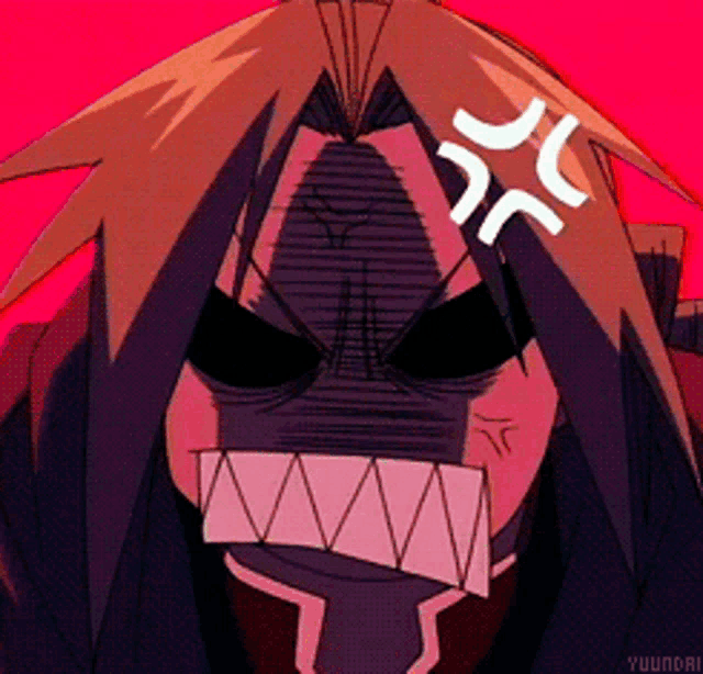 a cartoon character with a very angry look on his face and the word yuundai on the bottom