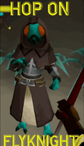 a cartoon character with the words hop on flyknight on the bottom