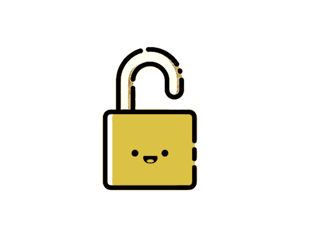 a cartoon illustration of an open padlock with a smile on its face