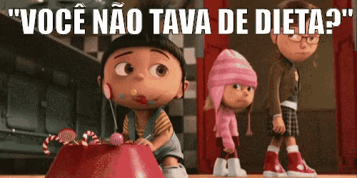a cartoon character with a lollipop in her mouth and the words " você não tava de dieta ? "