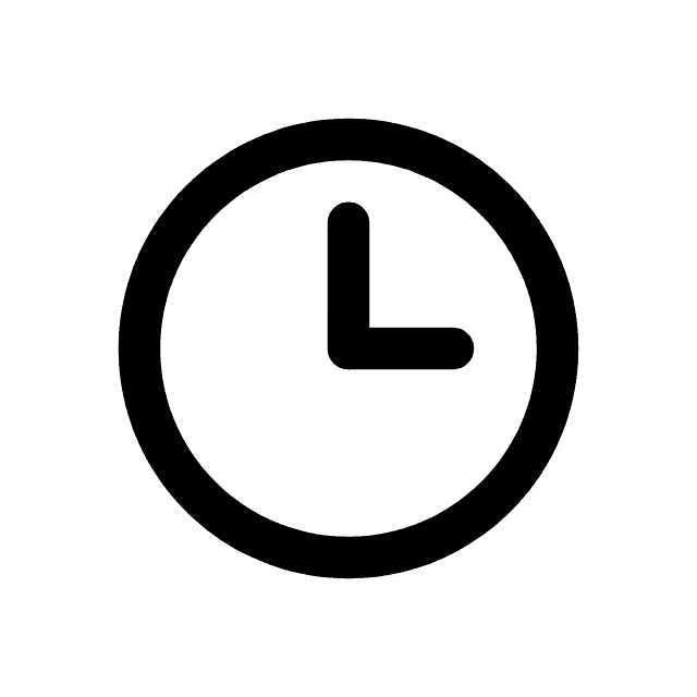 a black and white clock icon with a circle and a arrow pointing to the right