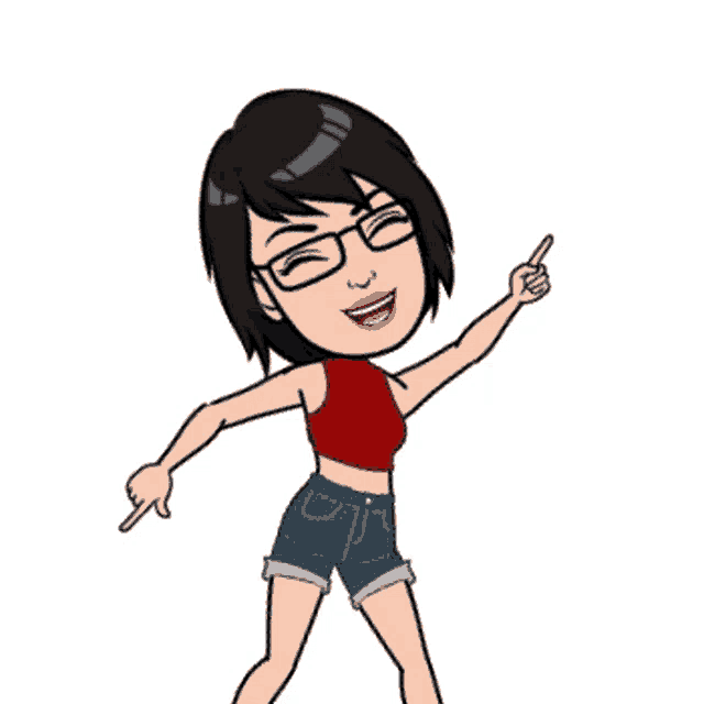 a cartoon of a woman wearing shorts and a red top