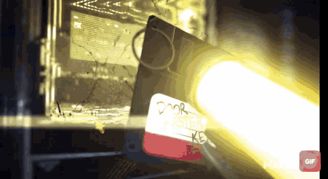a flashlight is shining through a door buster key