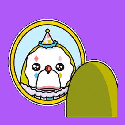 a cartoon drawing of a dog wearing a clown costume