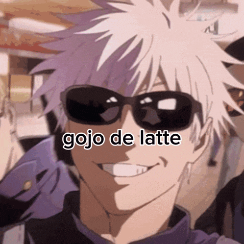 a cartoon character wearing sunglasses with the words gojo de latte on his face
