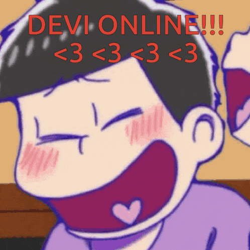 a cartoon character with devi online written on the top