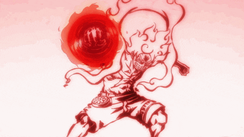 a drawing of a person holding a red ball with flames coming out of it