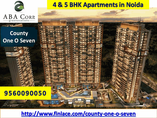 an advertisement for 4 & 5 bhk apartments in noida by aba corp