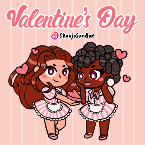 a poster for valentine 's day with two girls and hearts on it