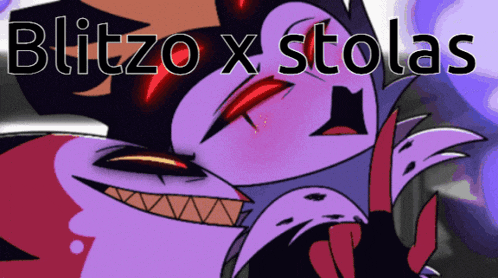 a picture of blitzo x stolas with a purple monster