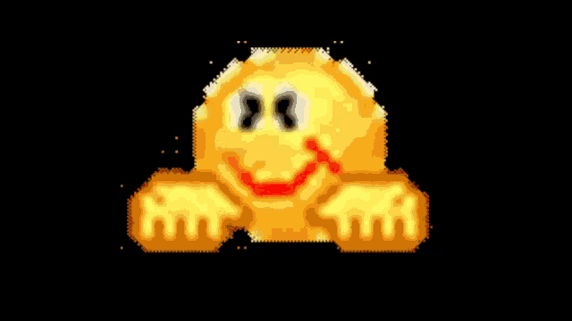 a pixel art of a smiley face with a thumbs up
