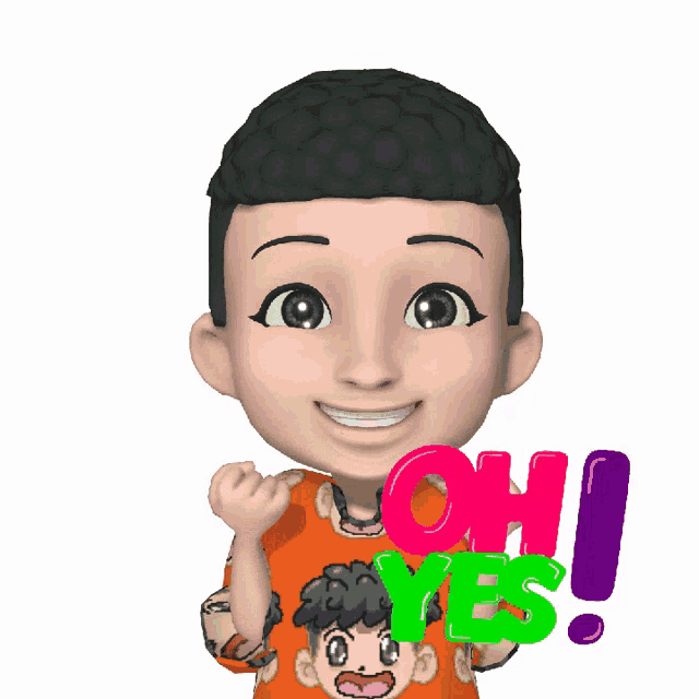a cartoon character is wearing an orange sweater with a sheep on it