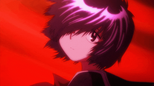 a close up of a girl 's face with purple hair