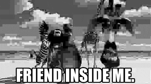 a black and white photo of a zebra with the words friend inside me
