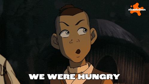 a cartoon of a boy with the words we were hungry above him