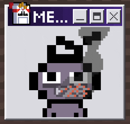a pixel art of a person with a smoke coming out of their mouth and the words me box below it