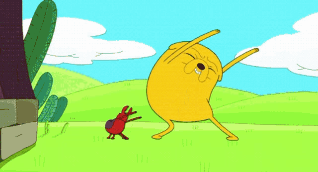 a cartoon character is dancing with a red heart