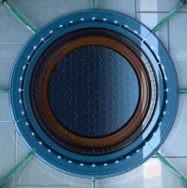a blue and brown circular object with a hexagonal pattern on it