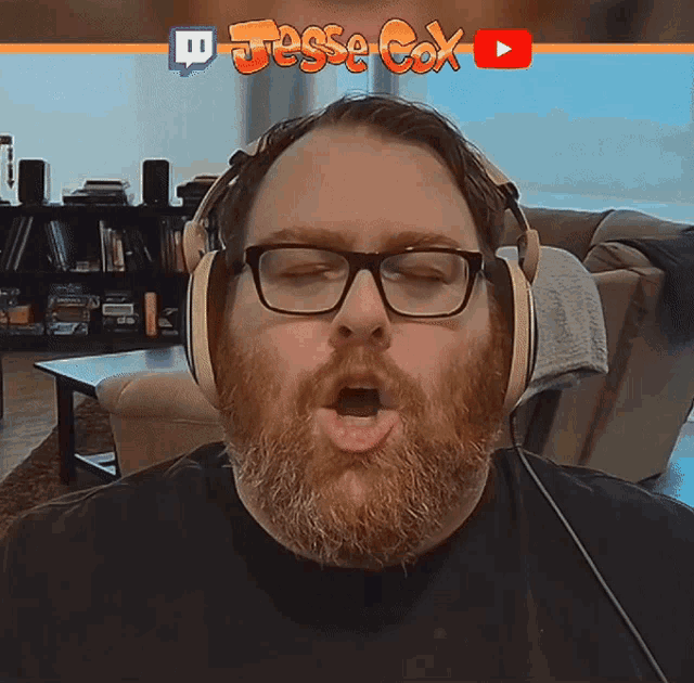 a man wearing headphones with the name jesse cox on the bottom right
