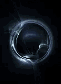 a black hole in the middle of a dark space with a glowing light coming out of it .