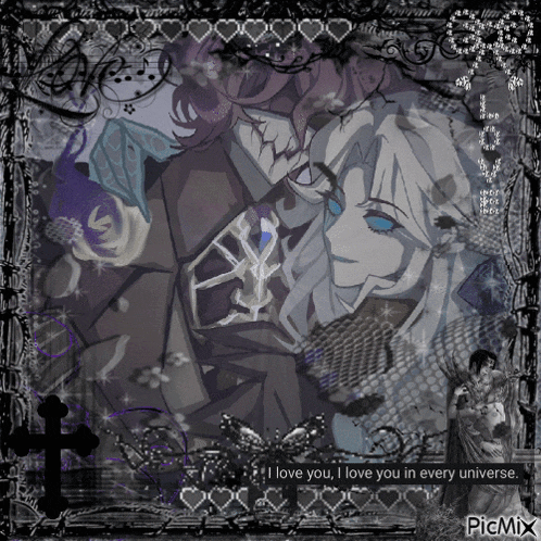 a picture of a couple with the words i love you i love you in every universe on the bottom