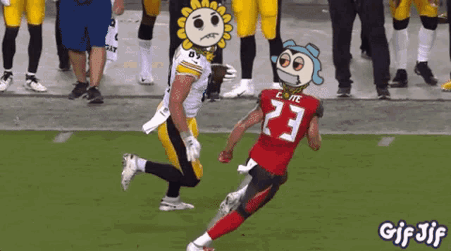 a football player with the number 23 on his jersey is running on the field