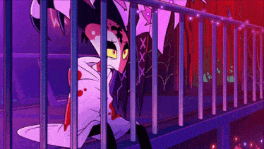 a cartoon character is behind bars with a bloody blanket