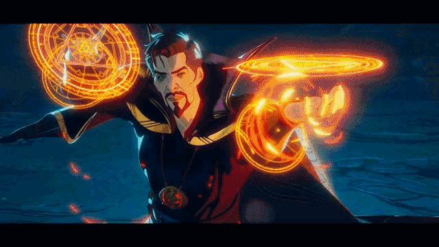 a cartoon of doctor strange is holding a ring of magic