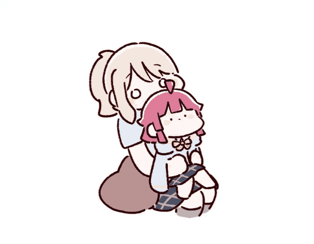 a cartoon of a girl hugging another girl on a white background .