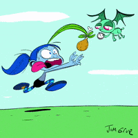 a cartoon drawing of a girl and a dragon by jim sive