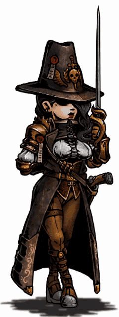 a cartoon drawing of a woman holding a sword and a hat that says ' apocalypse ' on it