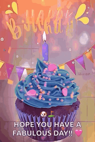 a birthday card with a cupcake with blue frosting and a candle and the words hope you have a fabulous day
