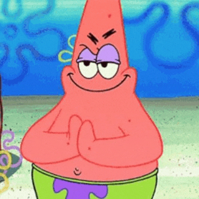 patrick star from spongebob squarepants is smiling with his arms crossed and looking angry .