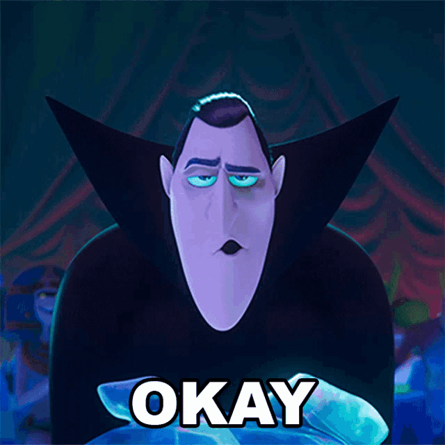 a picture of a vampire with the word okay written below him